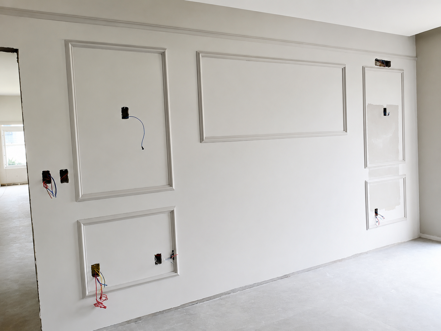 Parede com boiserie e molduras elegantes em gesso